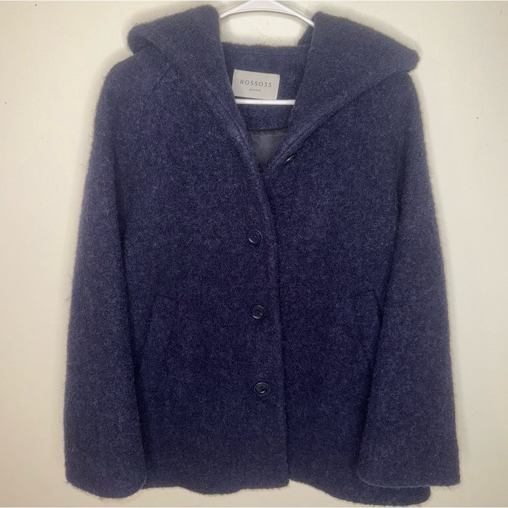 Rosso35 Genova Wool Alpaca Hooded Button Coat sz medium